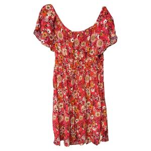 Rewind Boho Floral Mini Dress XL Y2K Flutter Sleeve Smocked Festival Cottage NWT